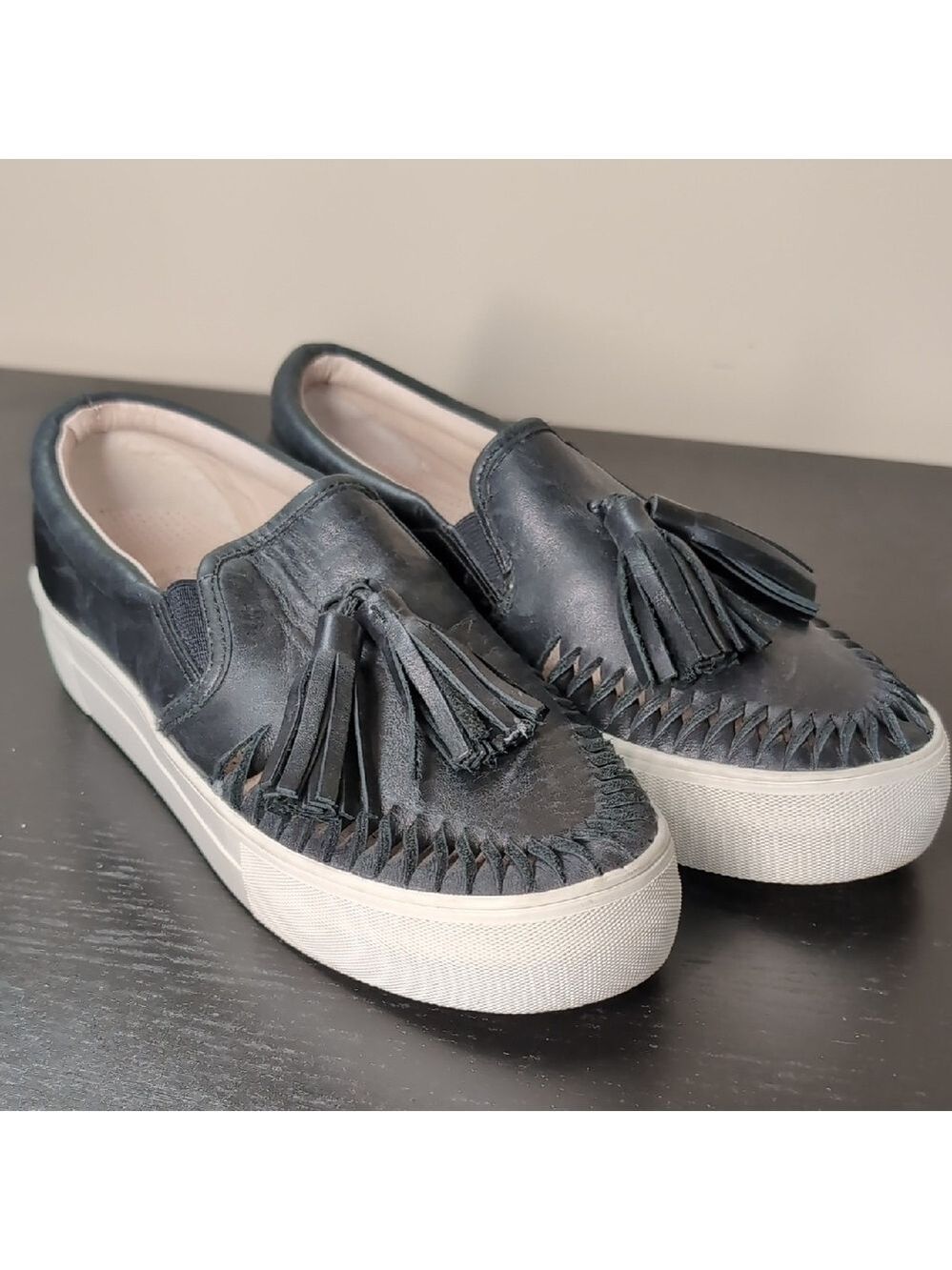Vince Camuto Black and White Slip On Flats with Tassels Size 6.5